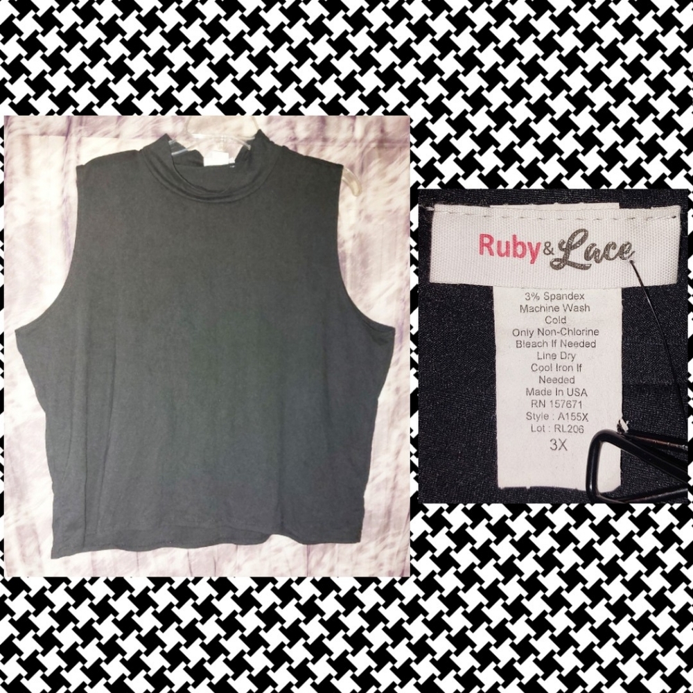 Ruby & Lace brand Black Mock Neck Sleeveless Soft Knit Top Jrs Plus Sz 3X